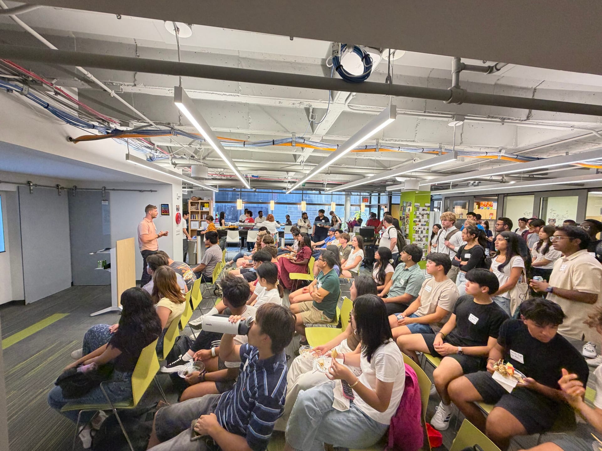 WashU students gathered for a speaker at the Skandalaris Center